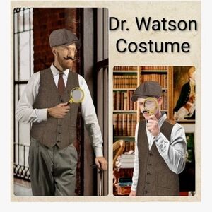 Dr. Watson Costume With Vest, Cap & More Size Large NWOT